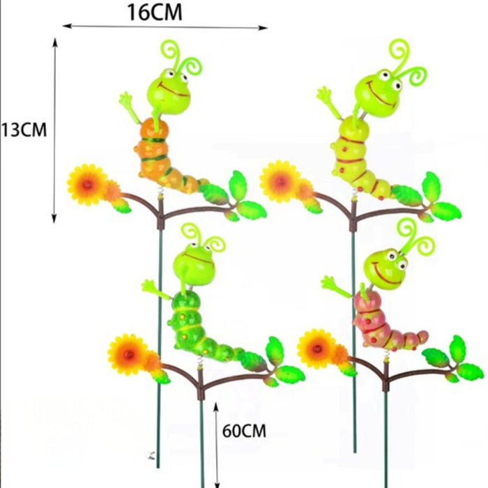 Set of 2 Colorful Caterpillar Garden Sticks – Decorative Garden Plant Stakes with Flowers & Leaves