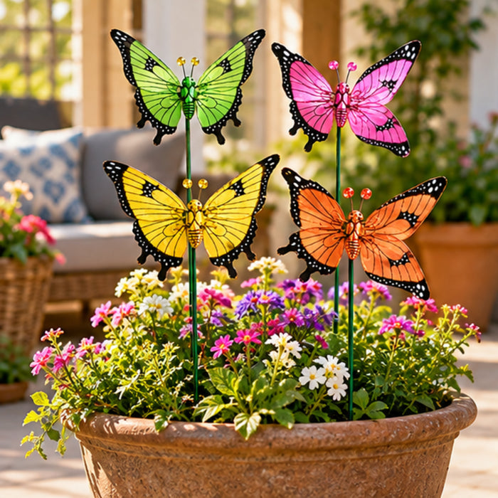 Colorful Metal Butterfly Garden Stakes – Set of 2 or Set of 4