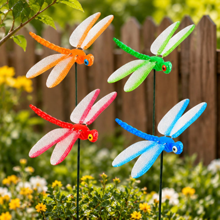Colorful Dragonfly Garden Stakes – Set of 2 or Set of 4 | Decorative Insect Plant Sticks