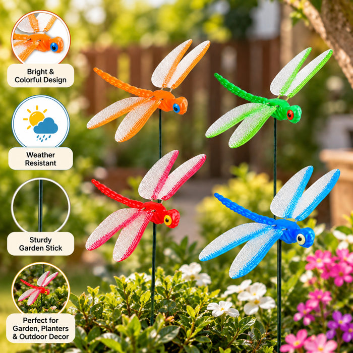 Colorful Dragonfly Garden Stakes – Set of 2 or Set of 4 | Decorative Insect Plant Sticks
