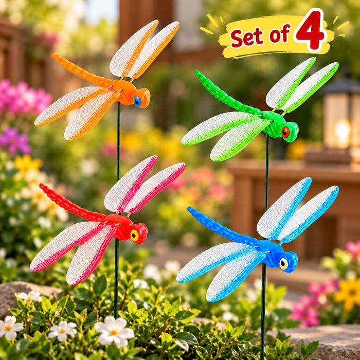 Colorful Dragonfly Garden Stakes – Set of 2 or Set of 4 | Decorative Insect Plant Sticks