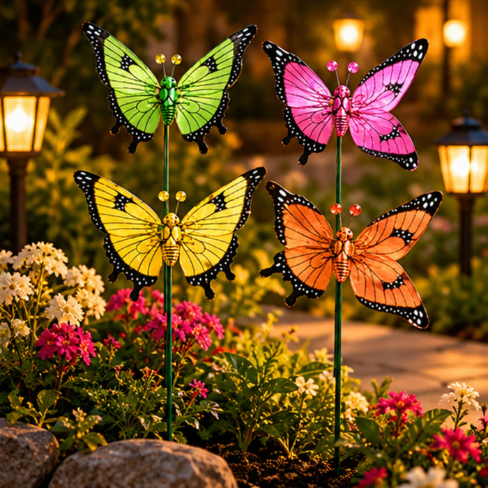 Colorful Metal Butterfly Garden Stakes – Set of 2 or Set of 4