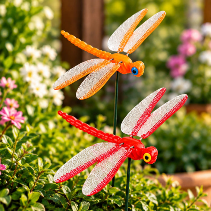 Colorful Dragonfly Garden Stakes – Set of 2 or Set of 4 | Decorative Insect Plant Sticks