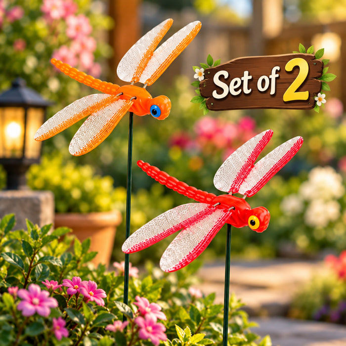 Colorful Dragonfly Garden Stakes – Set of 2 or Set of 4 | Decorative Insect Plant Sticks