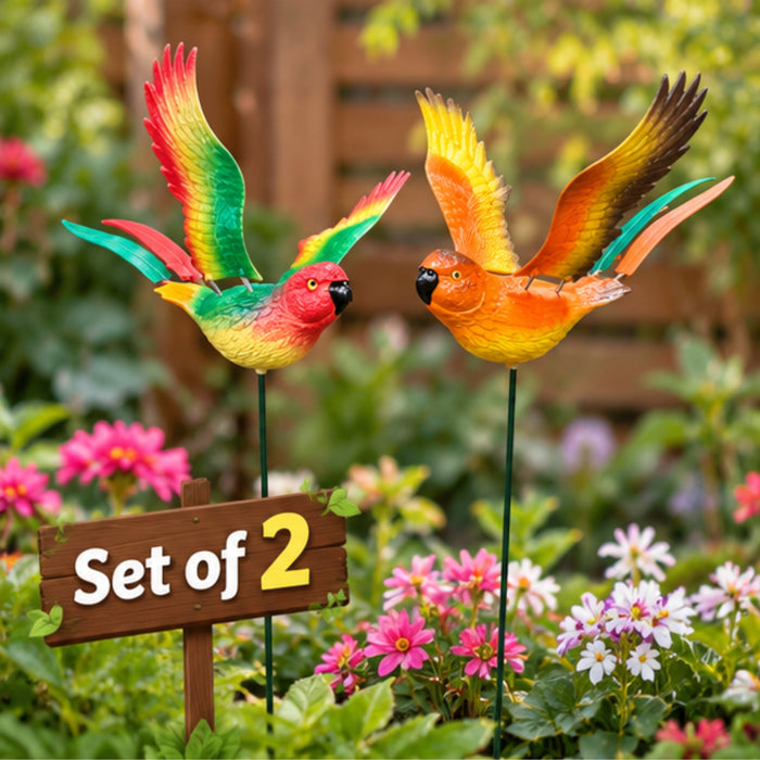 Flying Rainbow Parrot Garden Stakes – Set of 2 or Set of 4