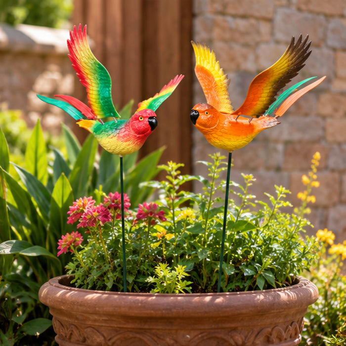 Flying Rainbow Parrot Garden Stakes – Set of 2 or Set of 4