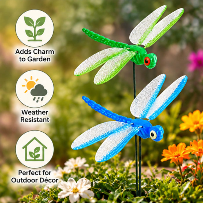 Set of 2 Colorful Dragonfly Garden Stakes – Decorative Garden Insect Plant Sticks