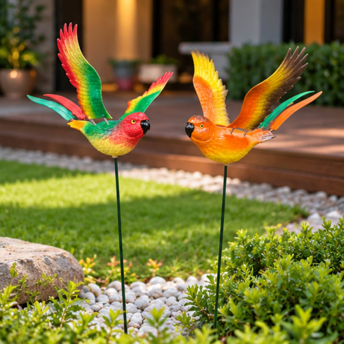 Flying Rainbow Parrot Garden Stakes – Set of 2 or Set of 4