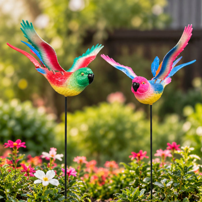 Flying Rainbow Parrot Garden Stakes – Set of 2 or Set of 4