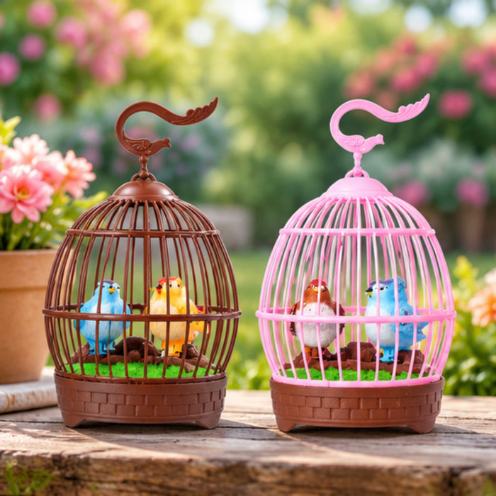 Set of 2 Singing Bird Garden Sticks – Colorful Bird Cage Garden Decor
