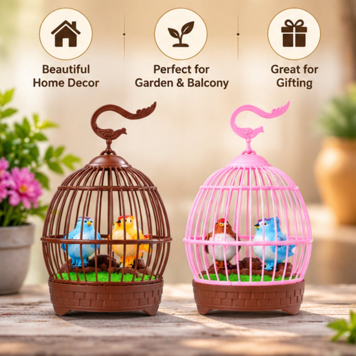 Set of 2 Singing Bird Garden Sticks – Colorful Bird Cage Garden Decor
