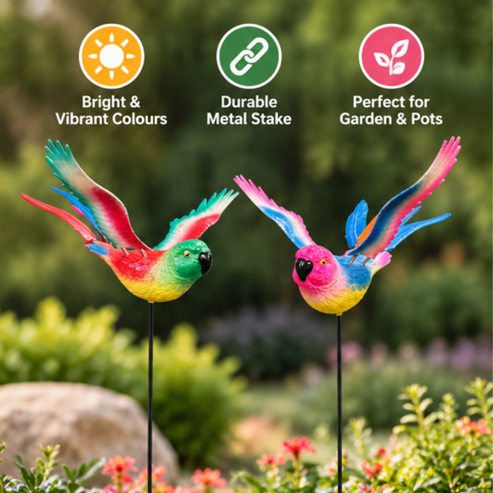 Flying Rainbow Parrot Garden Stakes – Set of 2 or Set of 4