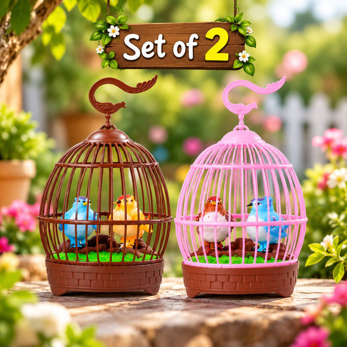 Set of 2 Singing Bird Garden Sticks – Colorful Bird Cage Garden Decor