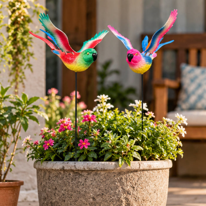 Flying Rainbow Parrot Garden Stakes – Set of 2 or Set of 4