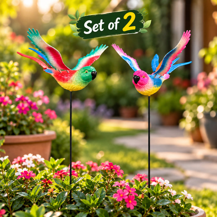 Flying Rainbow Parrot Garden Stakes – Set of 2 or Set of 4