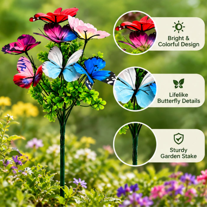 Set of 2 Colorful Butterfly Garden Sticks – Decorative Artificial Flower & Butterfly Plant Stakes