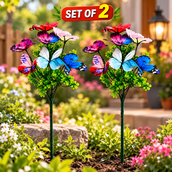 Set of 2 Colorful Butterfly Garden Sticks – Decorative Artificial Flower & Butterfly Plant Stakes