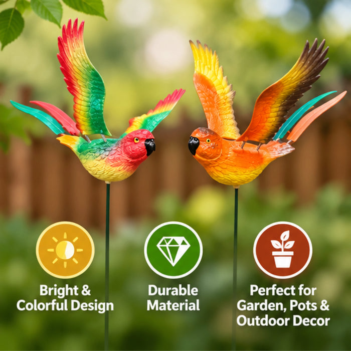 Flying Rainbow Parrot Garden Stakes – Set of 2 or Set of 4