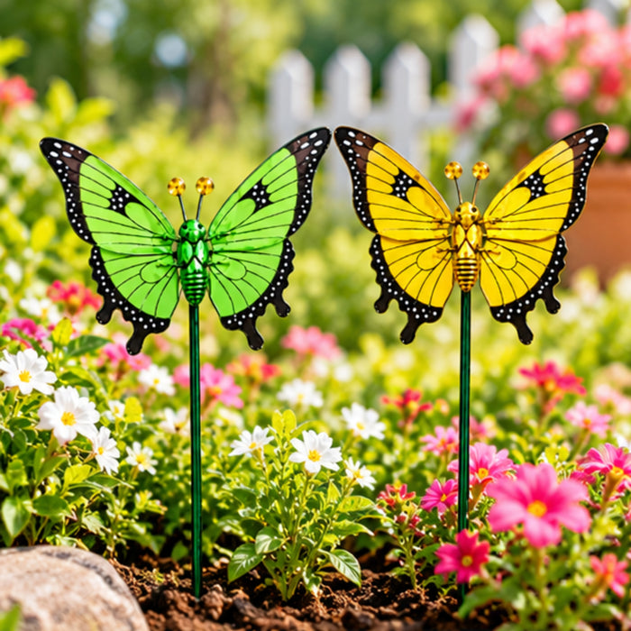 Set of 2 Decorative Butterfly Garden Sticks – Green & Yellow Butterfly Garden Stakes for Outdoor Décor