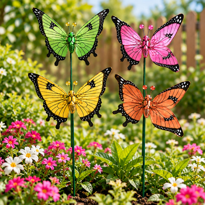 Colorful Metal Butterfly Garden Stakes – Set of 2 or Set of 4