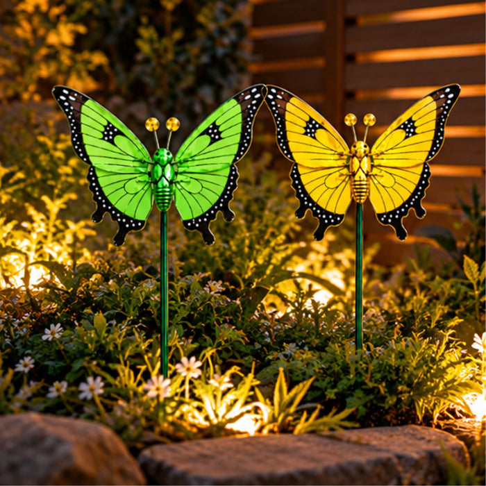 Set of 2 Decorative Butterfly Garden Sticks – Green & Yellow Butterfly Garden Stakes for Outdoor Décor