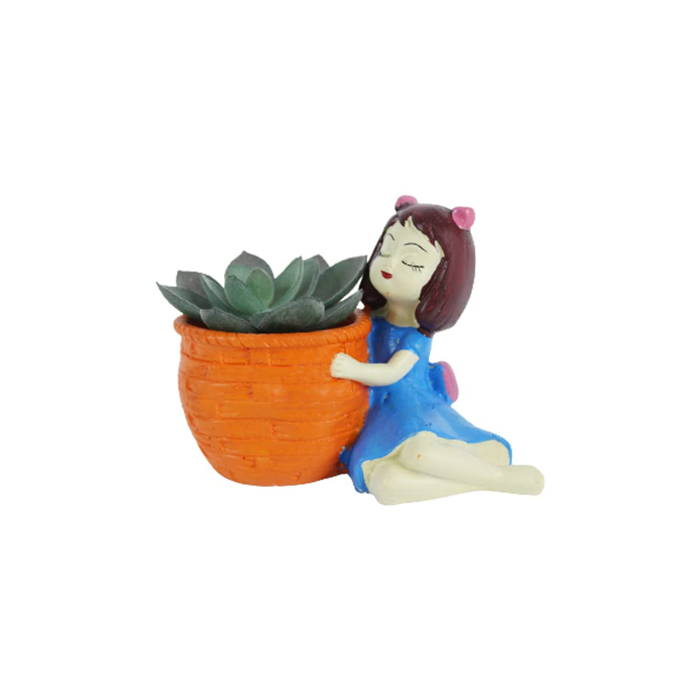Girl Resin Succulent Planter for Home, Balcony and Garden Decoration (Multicolour, Standard), 1 Piece