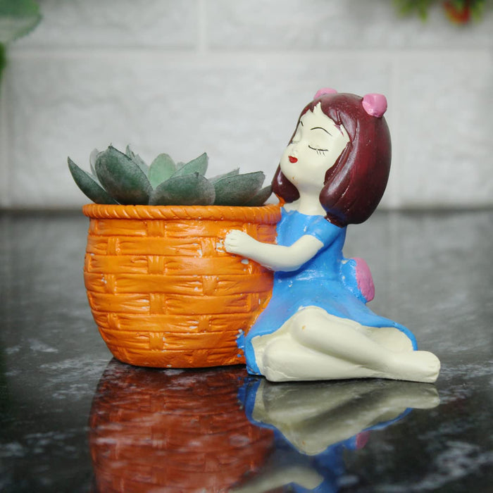 Girl Resin Succulent Planter for Home, Balcony and Garden Decoration (Multicolour, Standard), 1 Piece