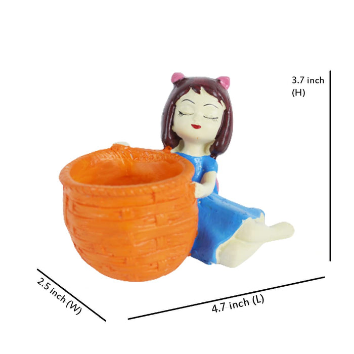 Girl Resin Succulent Planter for Home, Balcony and Garden Decoration (Multicolour, Standard), 1 Piece