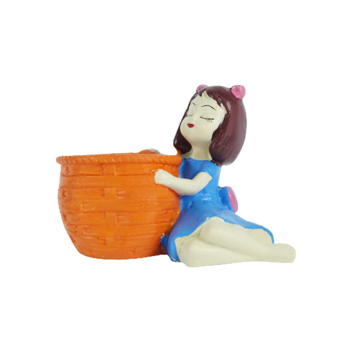 Girl Resin Succulent Planter for Home, Balcony and Garden Decoration (Multicolour, Standard), 1 Piece
