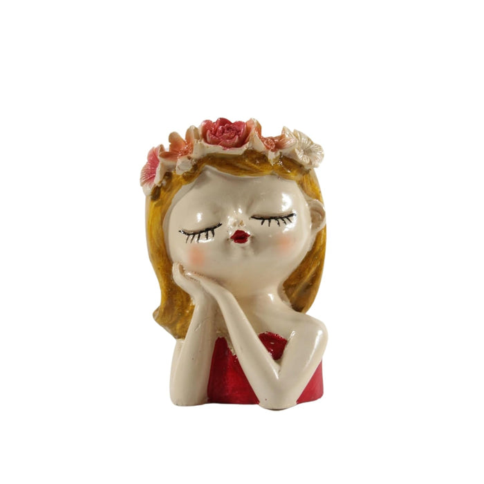  Resin Beautiful Girl Style Planter for Real Small Plants 3(Red)| Can Grow Real Plants| Container Home Decoration Items|Balcony Decoration, Gift,