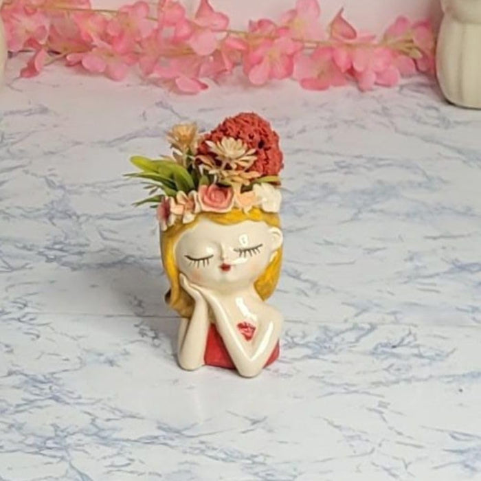  Resin Beautiful Girl Style Planter for Real Small Plants 3(Red)| Can Grow Real Plants| Container Home Decoration Items|Balcony Decoration, Gift,
