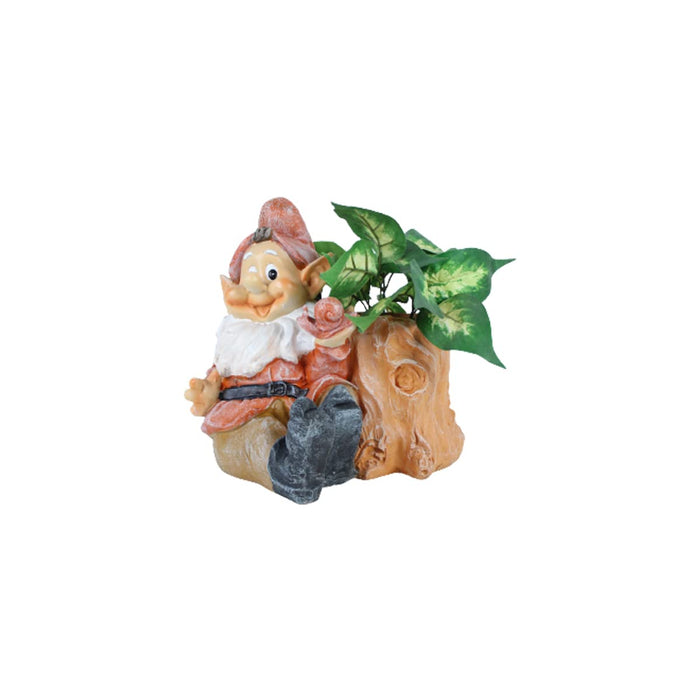 polyresin Sitting Gnome with PoPt (Orange) (Garden planters,Garden Decor, Garden Statue)