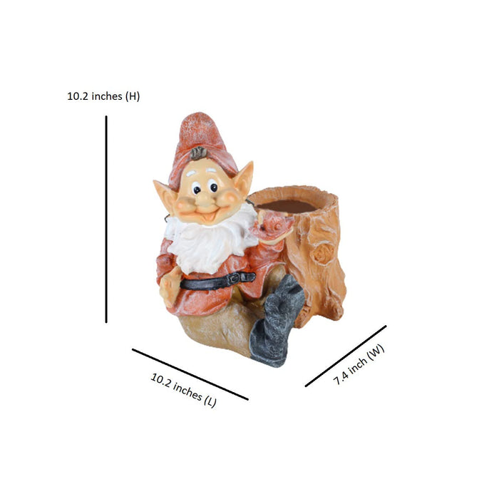 polyresin Sitting Gnome with PoPt (Orange) (Garden planters,Garden Decor, Garden Statue)