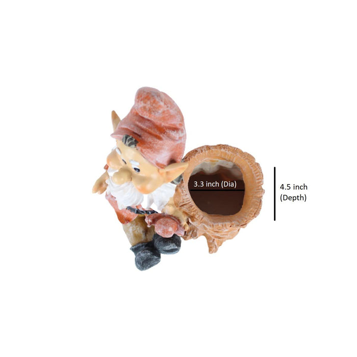polyresin Sitting Gnome with PoPt (Orange) (Garden planters,Garden Decor, Garden Statue)