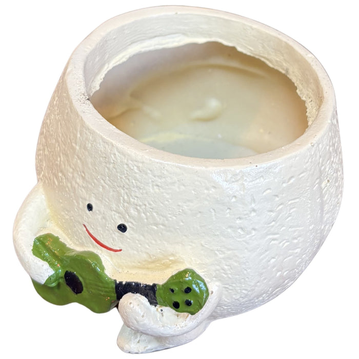 Musical Character Planter – Yellow Pot with Green Guitar