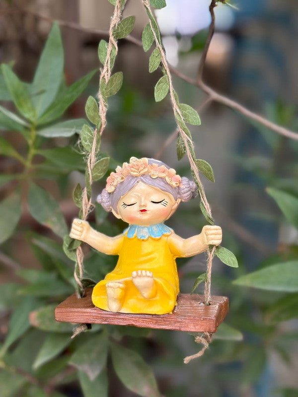 Whimsical Garden Fairy Mini Hanging  Girl on Swing (yellow)