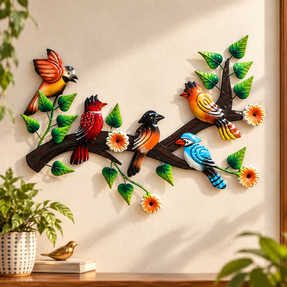 Handcrafted Metal Birds on Branch Wall Art Decor