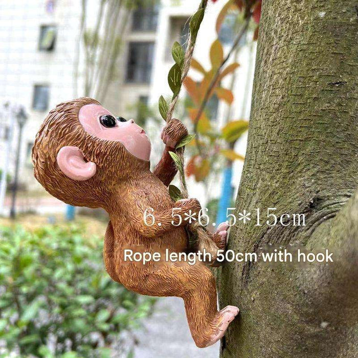 Whimsical Climbing Baby Monkey Garden Statue – Realistic Hanging Primate Sculpture for Tree, Patio, and Home Decor