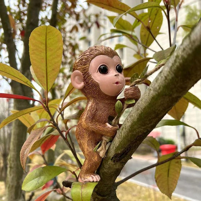 Whimsical Climbing Baby Monkey Garden Statue – Realistic Hanging Primate Sculpture for Tree, Patio, and Home Decor