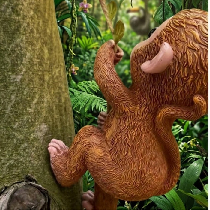 Whimsical Climbing Baby Monkey Garden Statue – Realistic Hanging Primate Sculpture for Tree, Patio, and Home Decor