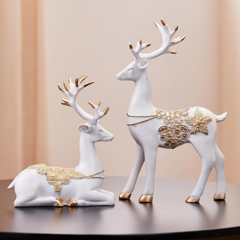 Resin Gold & White Reindeer Statue |