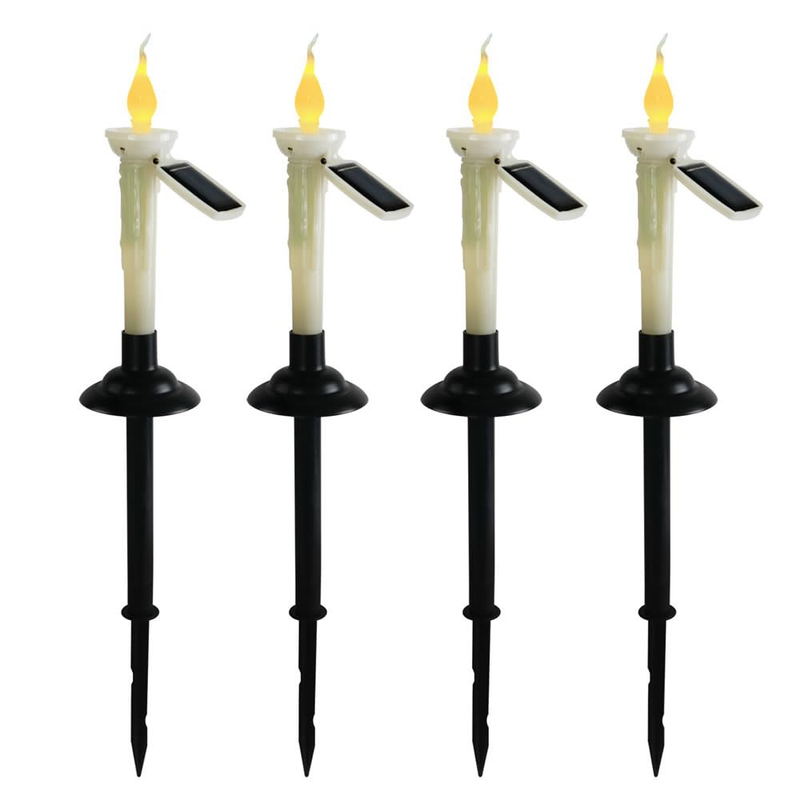 Solar-Powered Flickering Candle Garden Stake Lights (4-Pack) – Waterproof Outdoor Pathway Decor