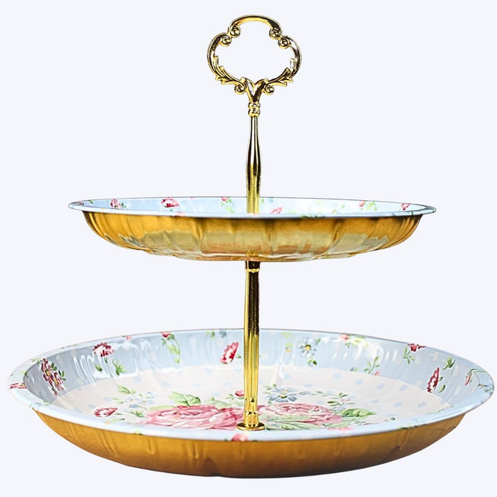 Elegant Floral Two-Tiered Cake Stand | Designer Stand for Home Party, Anniversary, Wedding| Party Plater