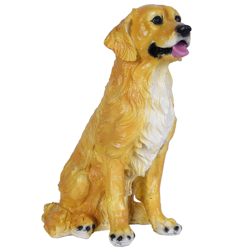 Hand-painted golden sitting animal statue with realistic fur texture and a happy expression, suitable for garden or home decor.