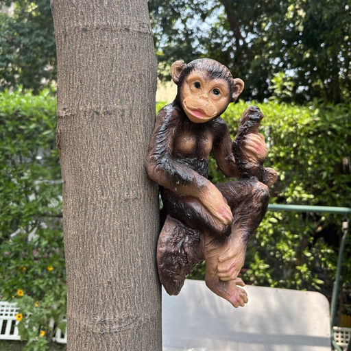 Resin chimpanzee monkey sculpture tree climber hanging garden ornament