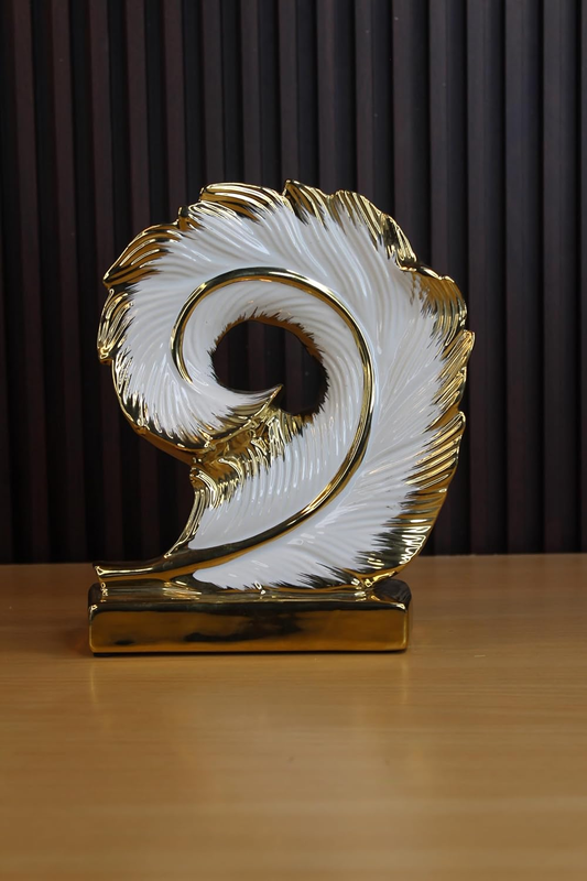 Golden Spiral Feather Figurine | Elegant Decorative Home Accent