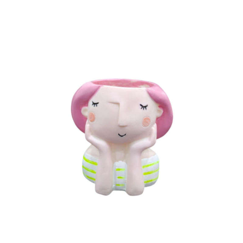 Wonderland 3.8 inch Whimsical Pink Hair Girl Face Planter – Cute Resin Head Pot for Succulents & Indoor Plants – Unique Decorative Hand-Painted Flower Pot for Home, Office, or Shelf Décor(Plant Not Included)