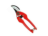 A pair of red garden pruning shears with steel blades