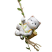 Cute grey hanging cat garden ornament with woven basket, rope swing and green leaves for balcony, patio and outdoor decor