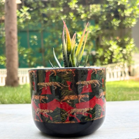 Terracotta Pot - Jungle Animal Print - Exotic Plant Pot - For Indoor/Outdoor Decor, For Plants, Flowers, And Herbs (Black/Red)